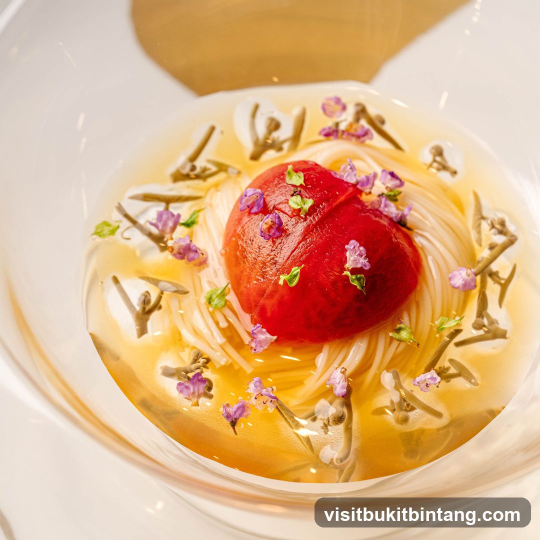 Noodle Dish with Tomato and Flowers
