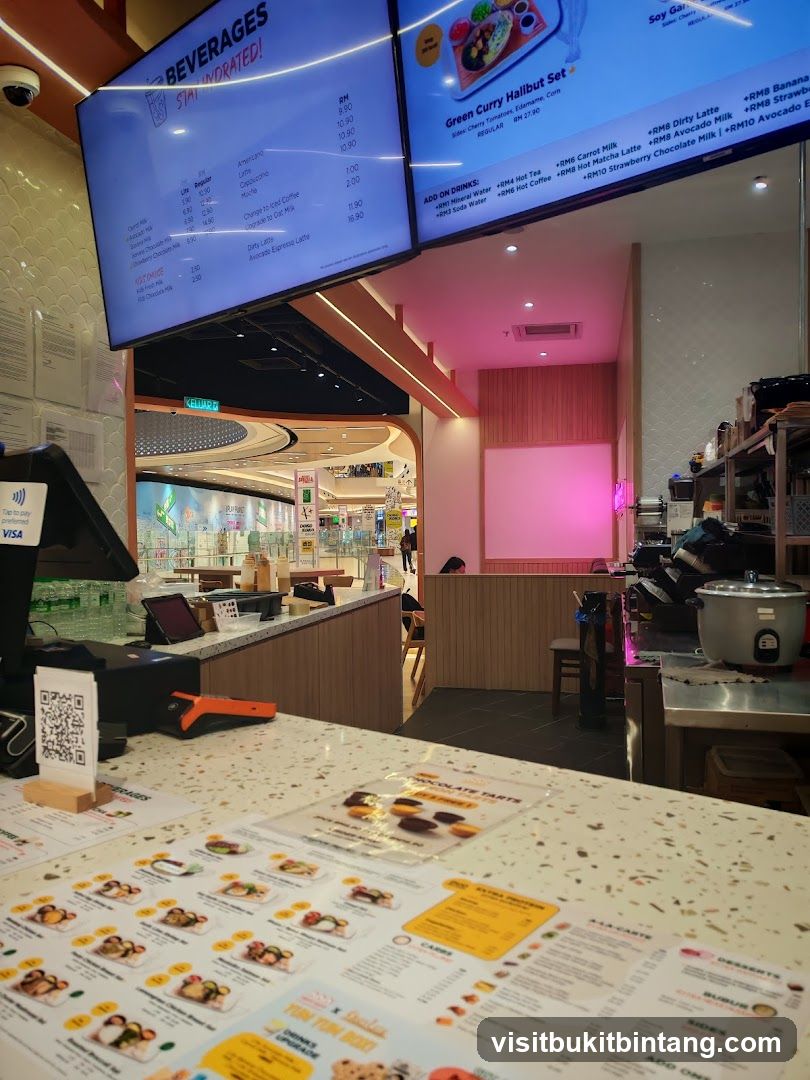 Counter with digital menus and printed menus