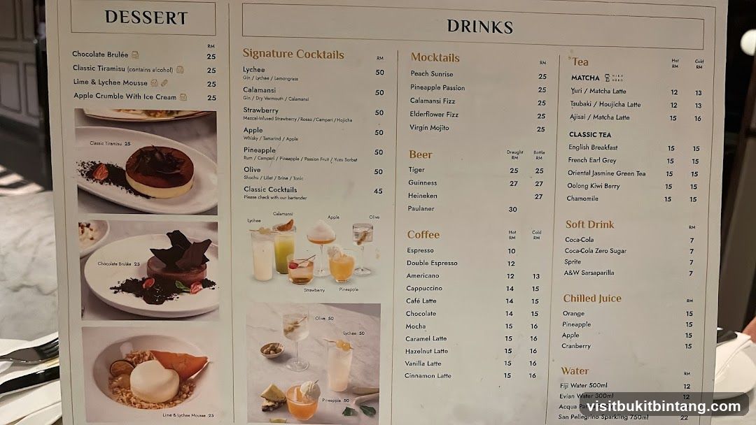 Dessert and Drinks Menu