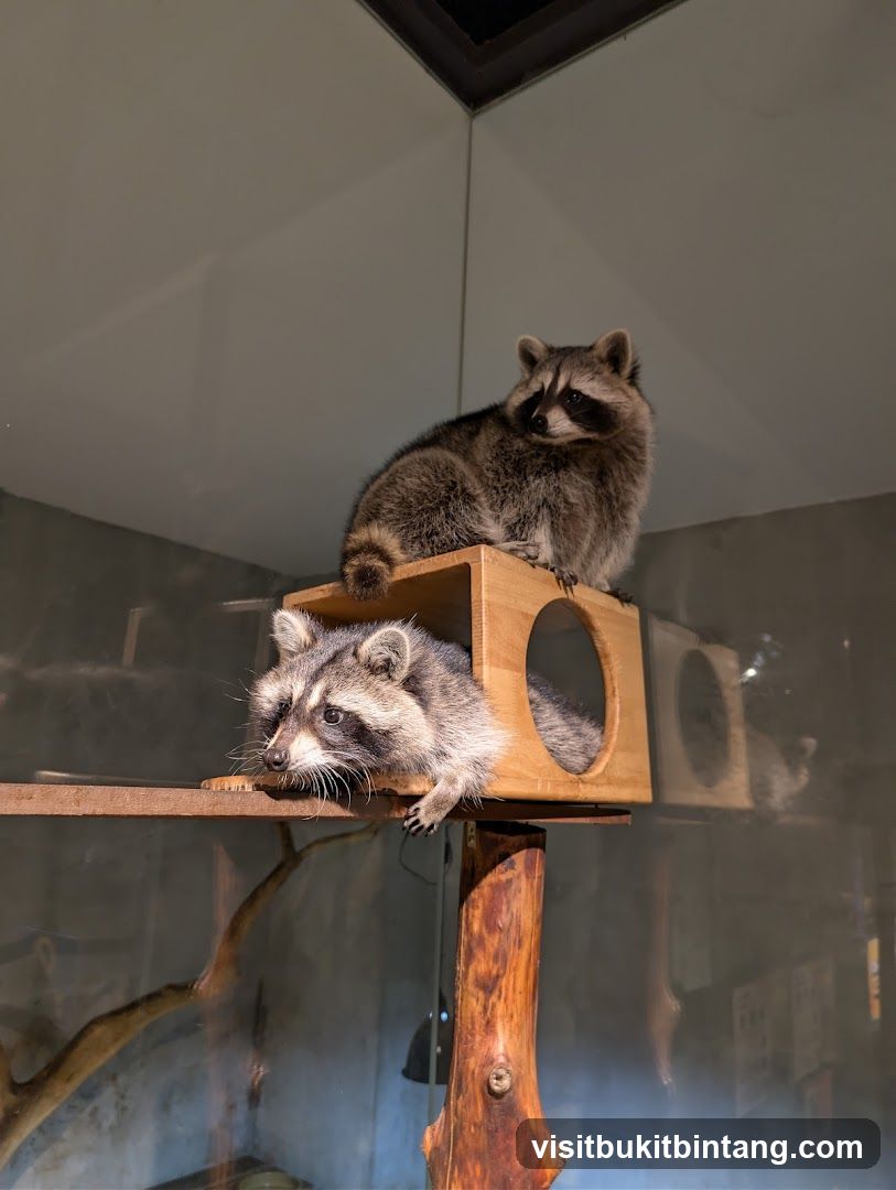 Two Raccoons in a Wooden Structure