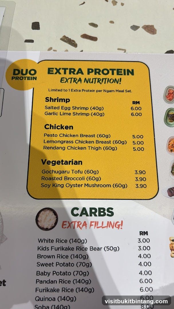 Extra Protein & Carbs Menu
