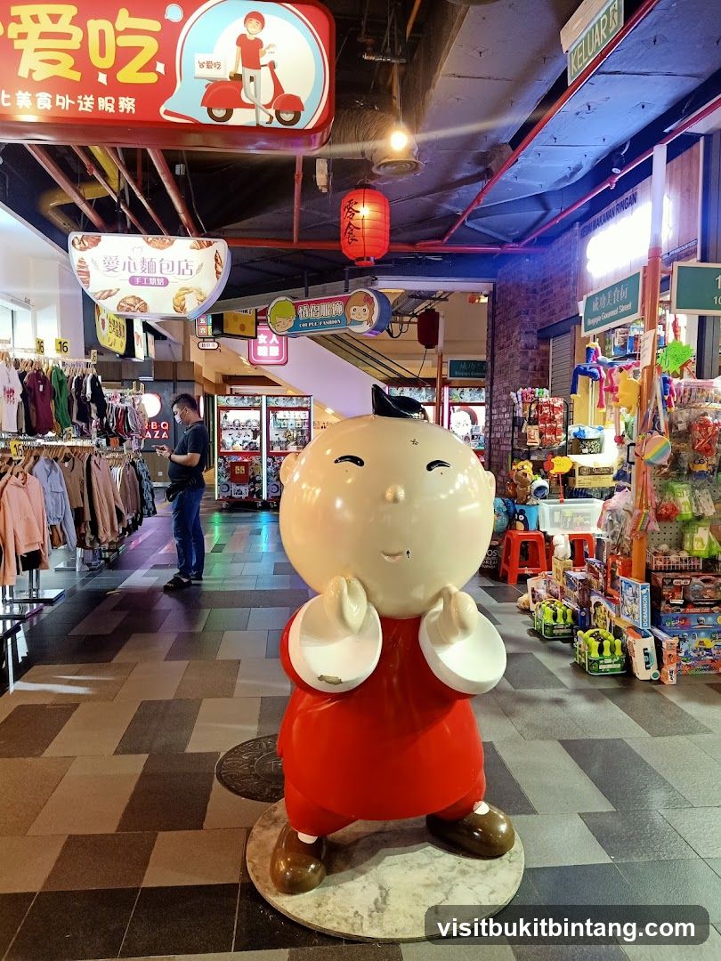 Indoor Market Scene with Cartoon Statue