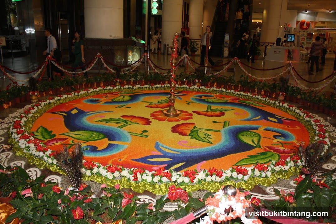 Rangoli decoration with peacocks and flowers