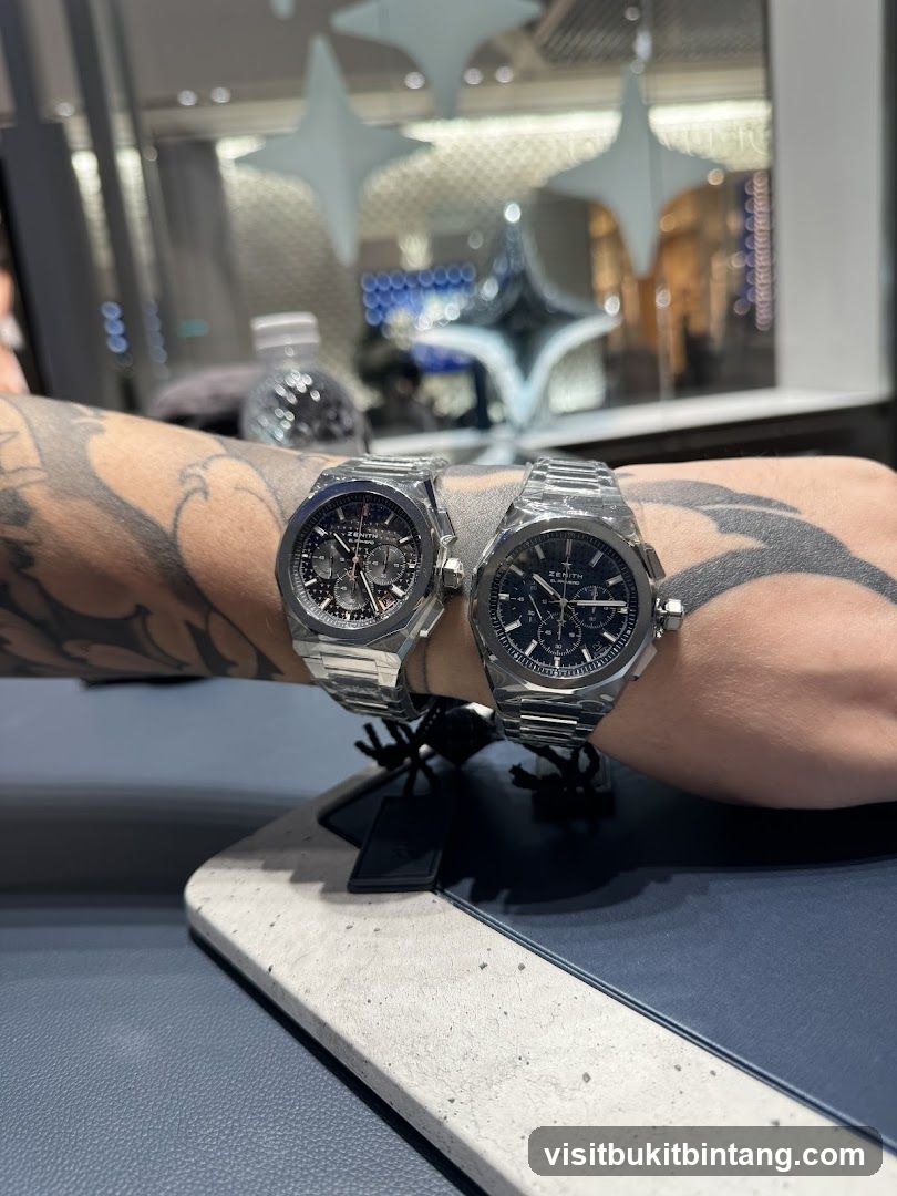Two Zenith watches on display