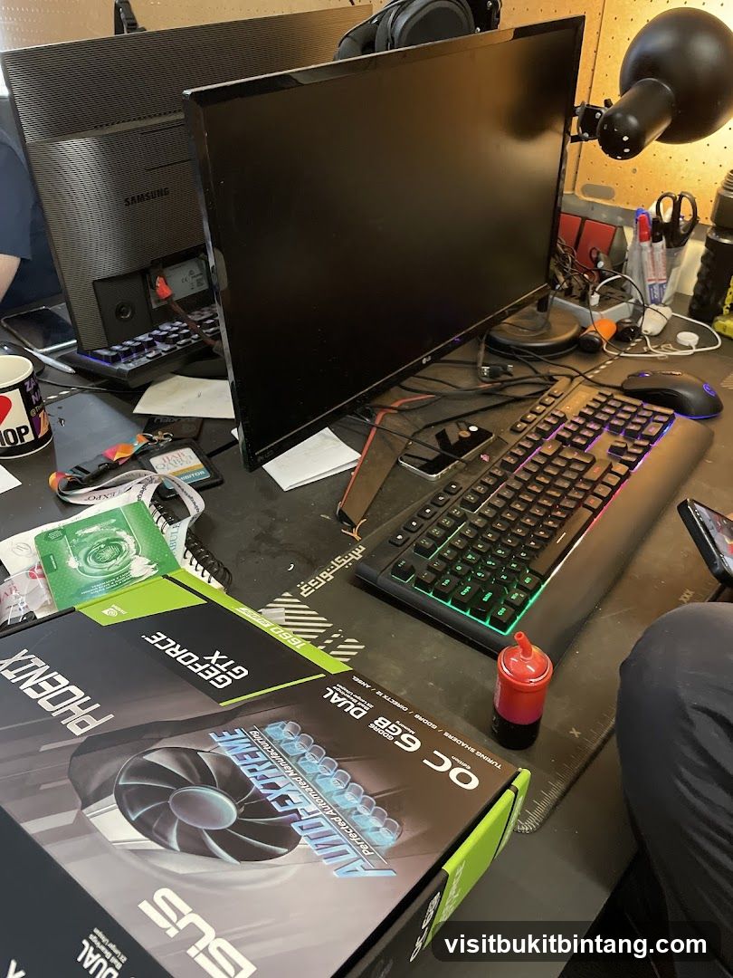 Computer Setup with Graphics Card Boxes