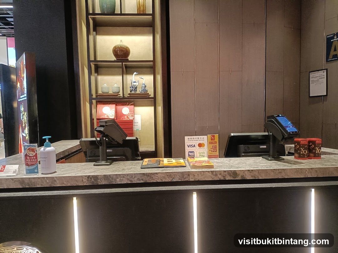 Counter with payment terminals and decorative items