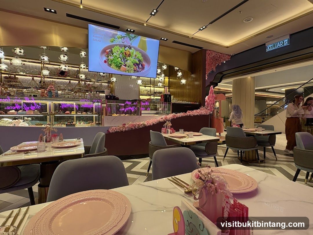 Elegant Cafe Interior with Desserts