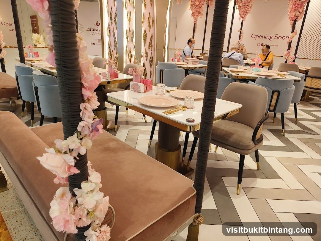 Restaurant Interior with Pink Floral Decor