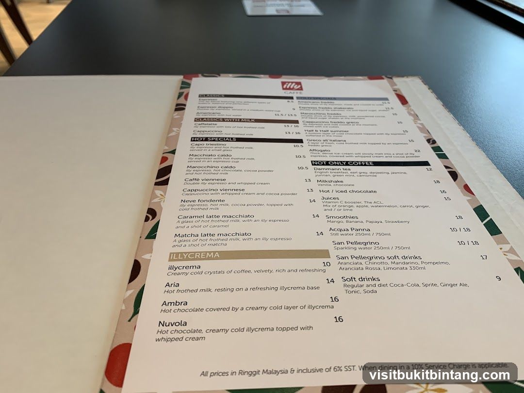 Illy Caffè Menu