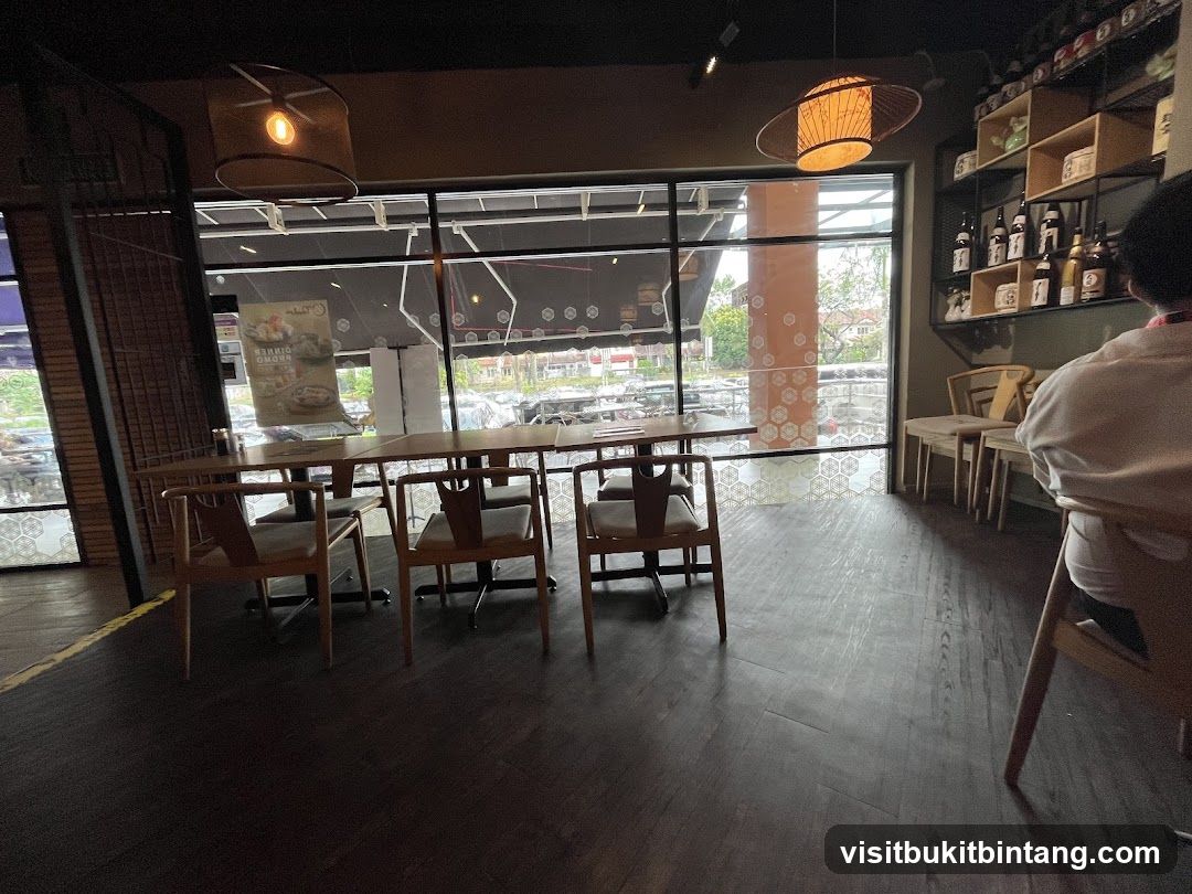 Restaurant Interior with Dining Tables and Shelving