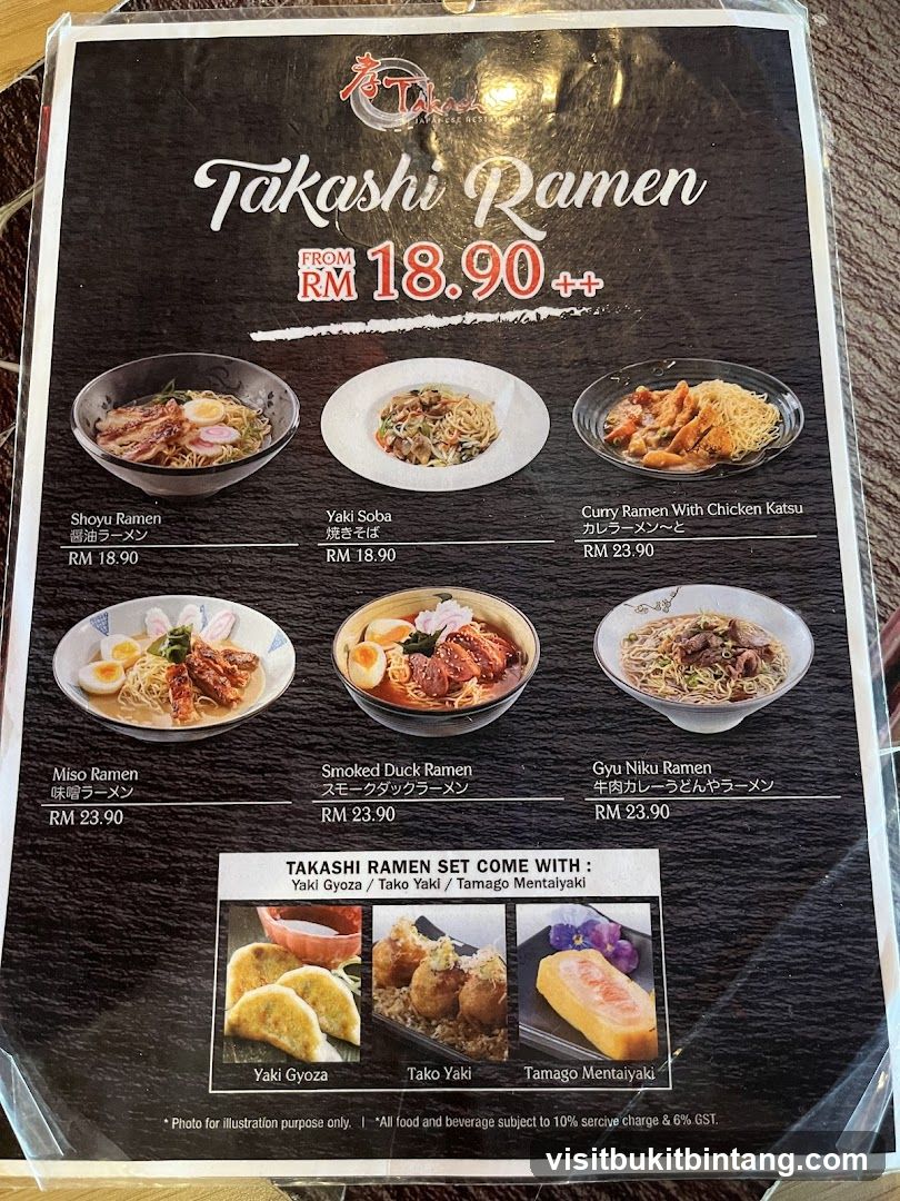 Takashi Ramen Menu
