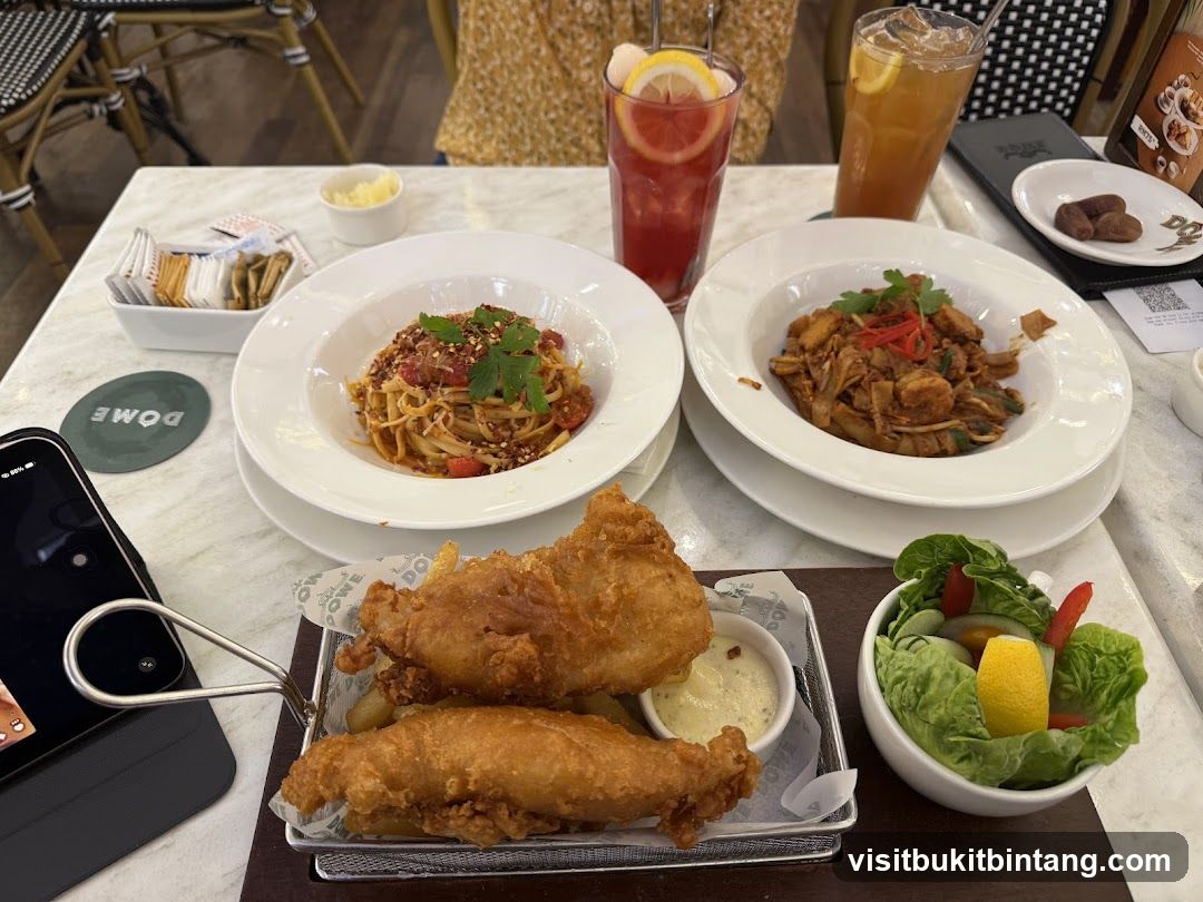 Table with food and drinks