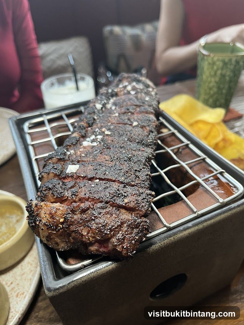 Sliced steak on a grill