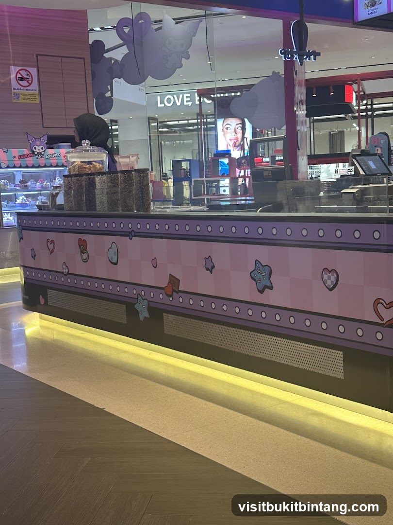 Dessert counter with cartoon characters
