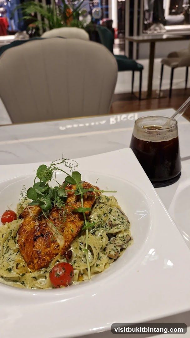 Pasta with Chicken and a Drink