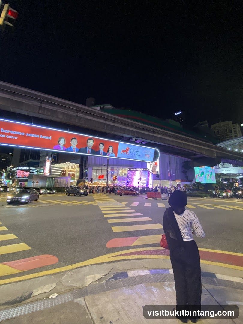 Nighttime City Street with Advertisements