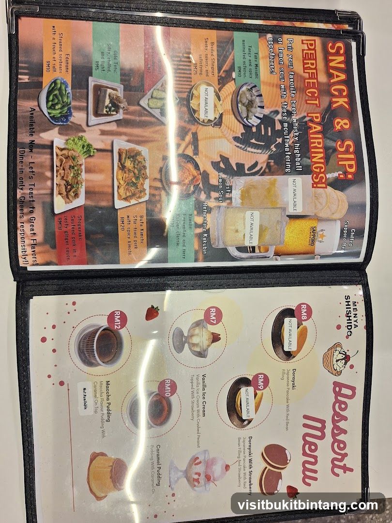 Snack & Sip and Dessert Menu