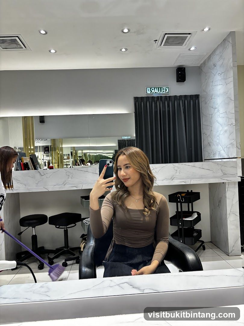 Woman taking a selfie in a salon