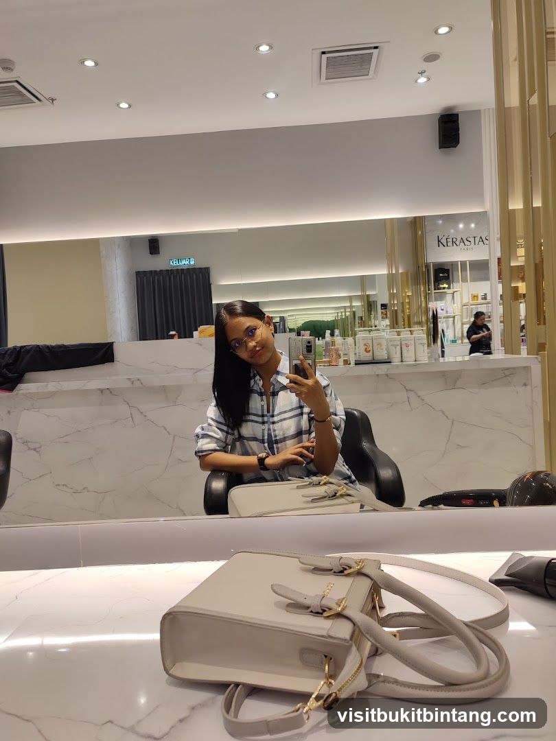 Woman taking a selfie in a salon