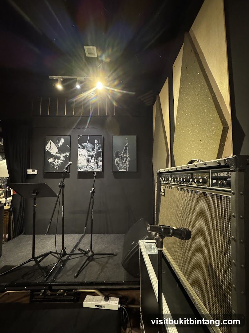 Stage setup with musical equipment