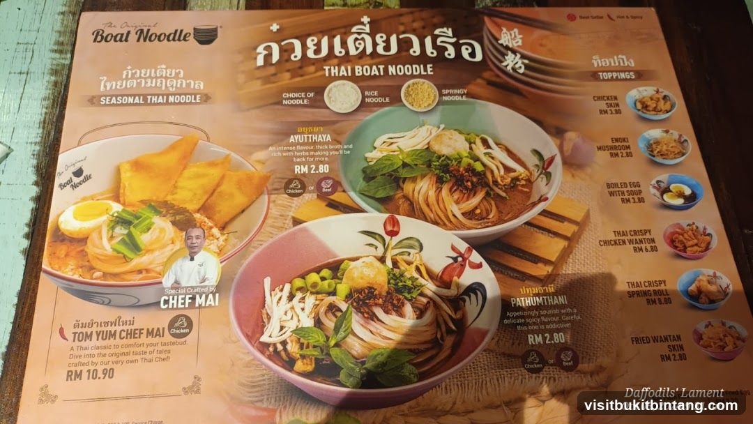The Original Boat Noodle Menu