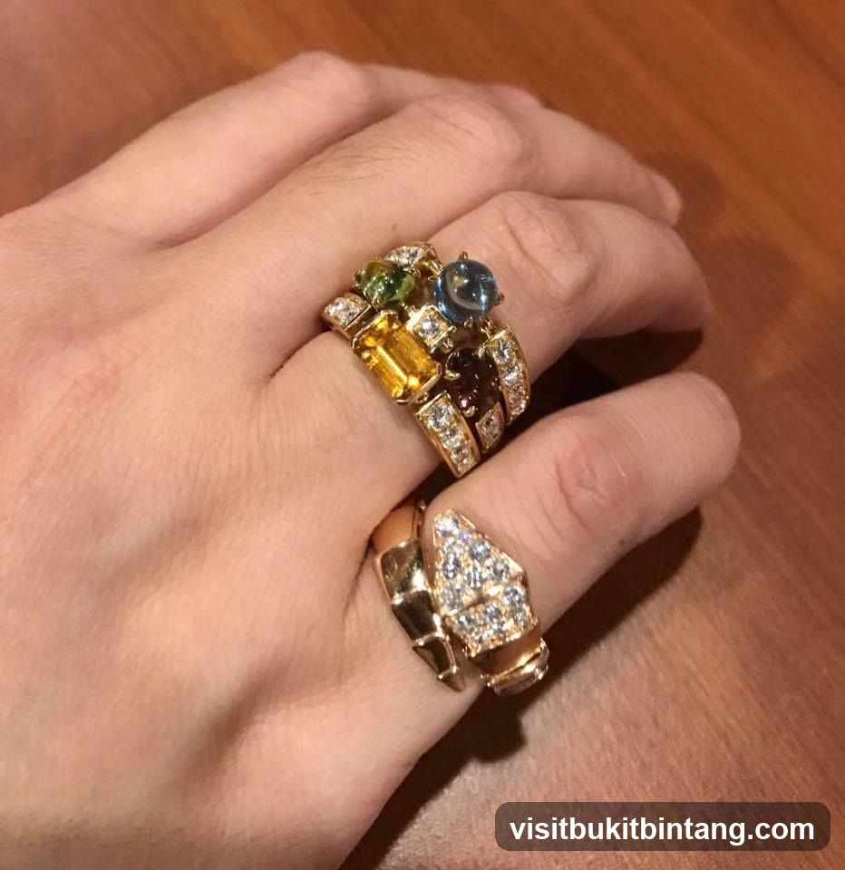 Stacked Gemstone and Diamond Rings