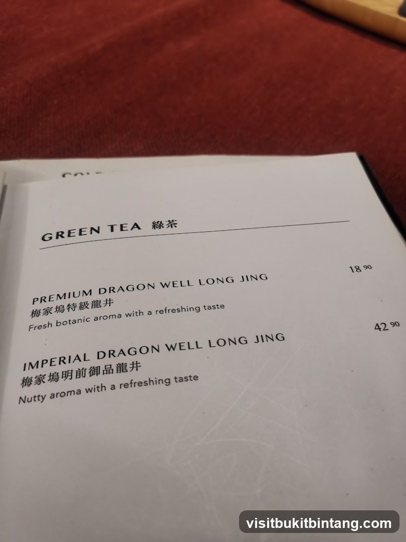 Green Tea Menu