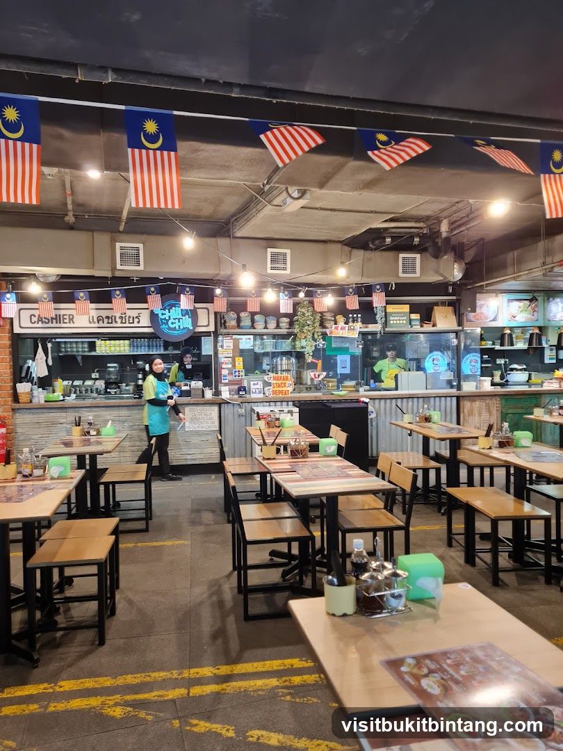Restaurant Interior with Malaysian Flags