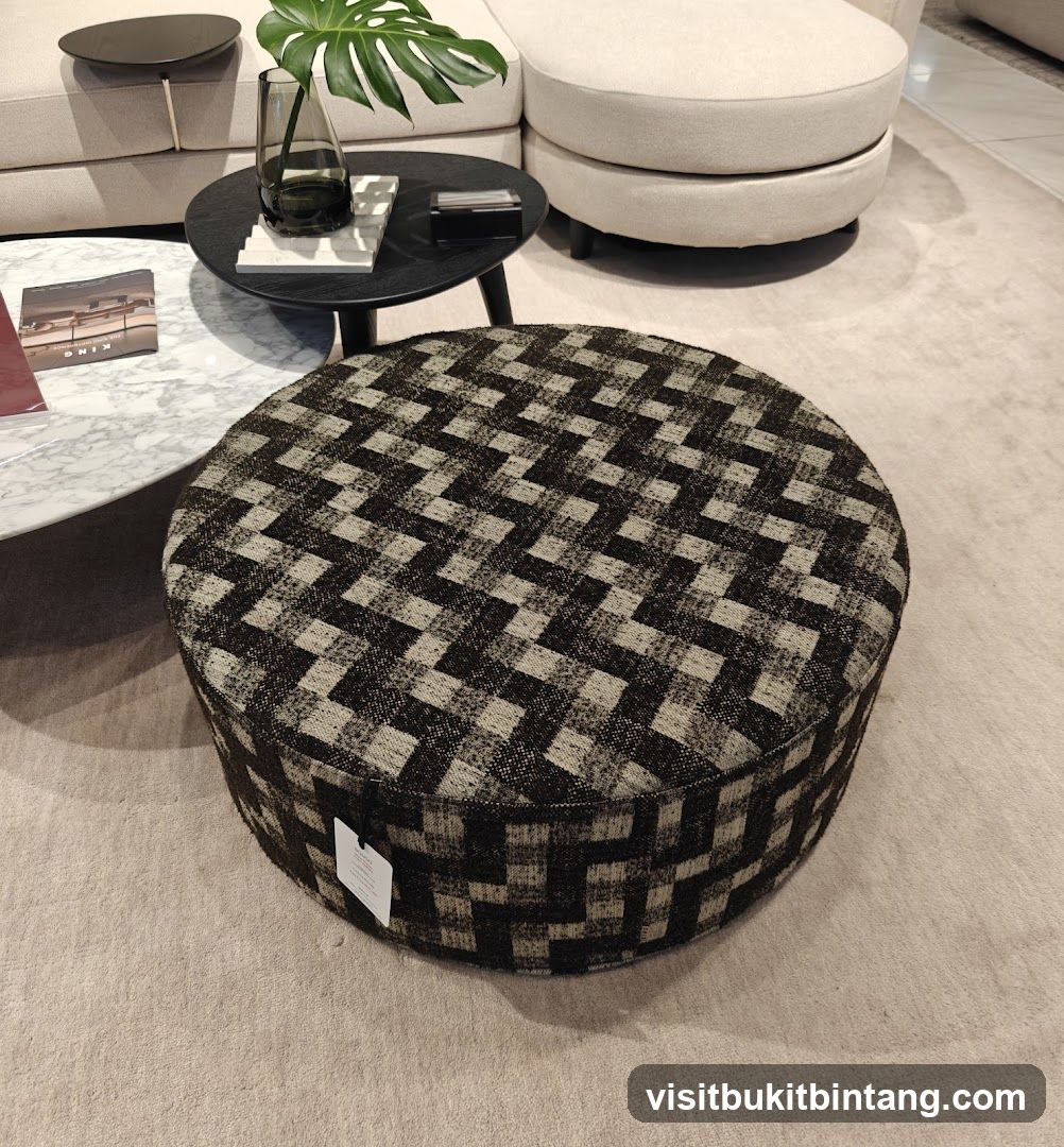 Round Ottoman with Geometric Pattern