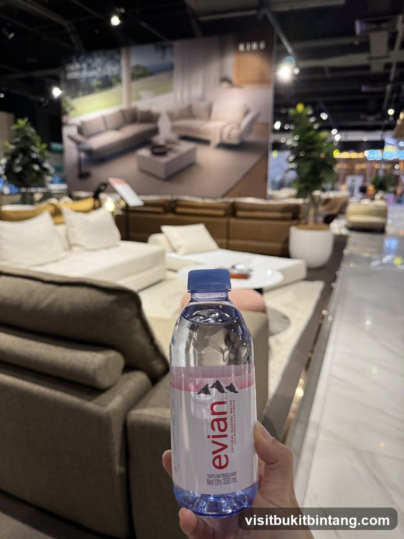Evian Water Bottle in Furniture Store