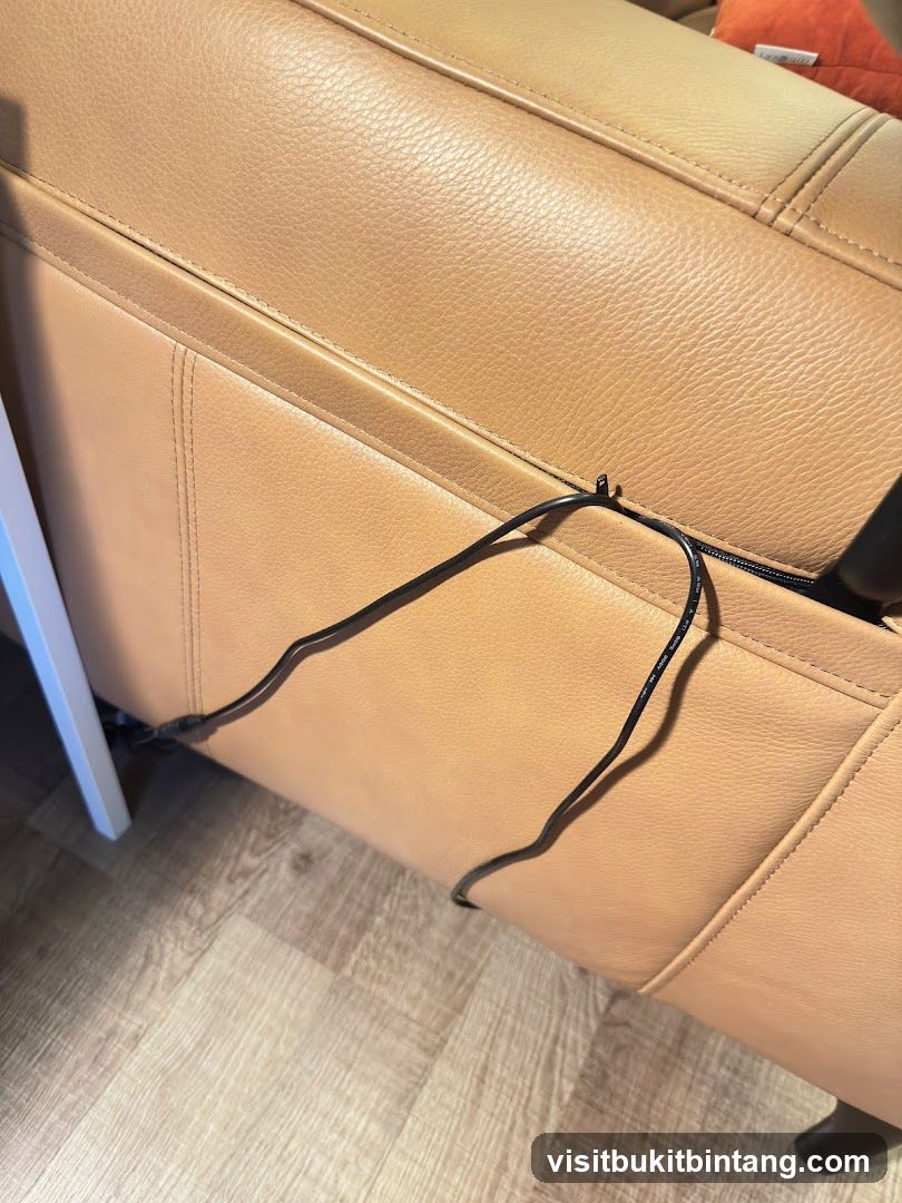 Tan Leather Couch with Black Cord