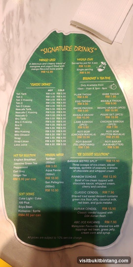 Signature Drinks, Classic Drinks, Breakfast & Tea-Time, BB Dessert Selection