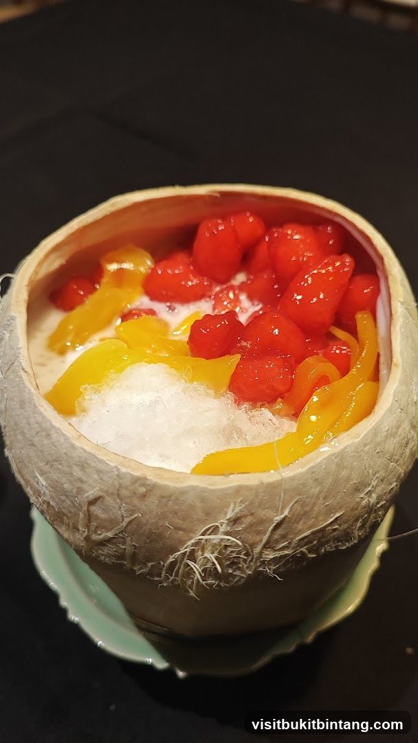 Coconut dessert with fruit and ice
