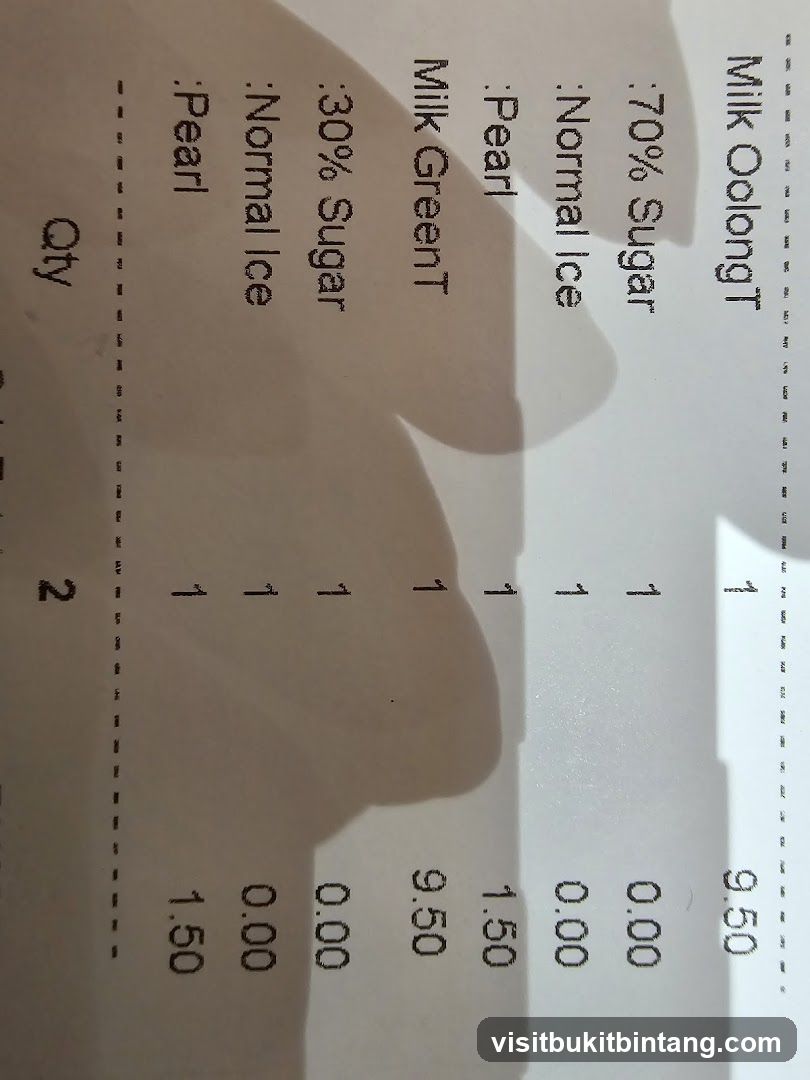 Milk Tea Menu
