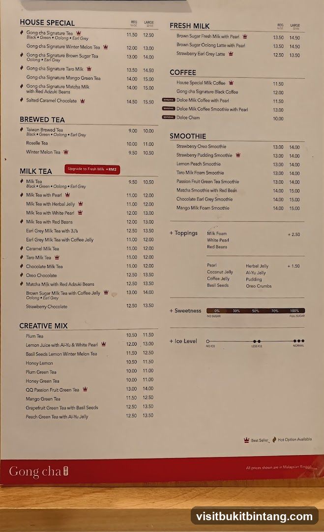 Gong Cha Menu