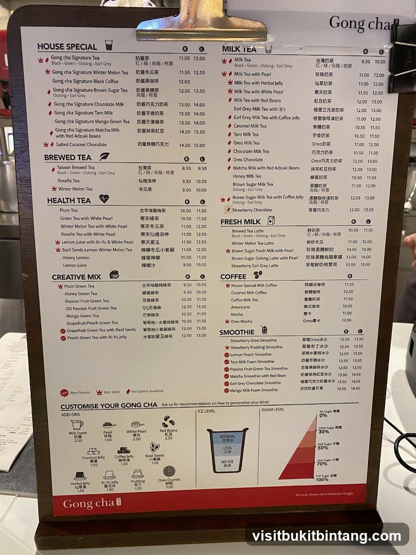 Gong cha Menu