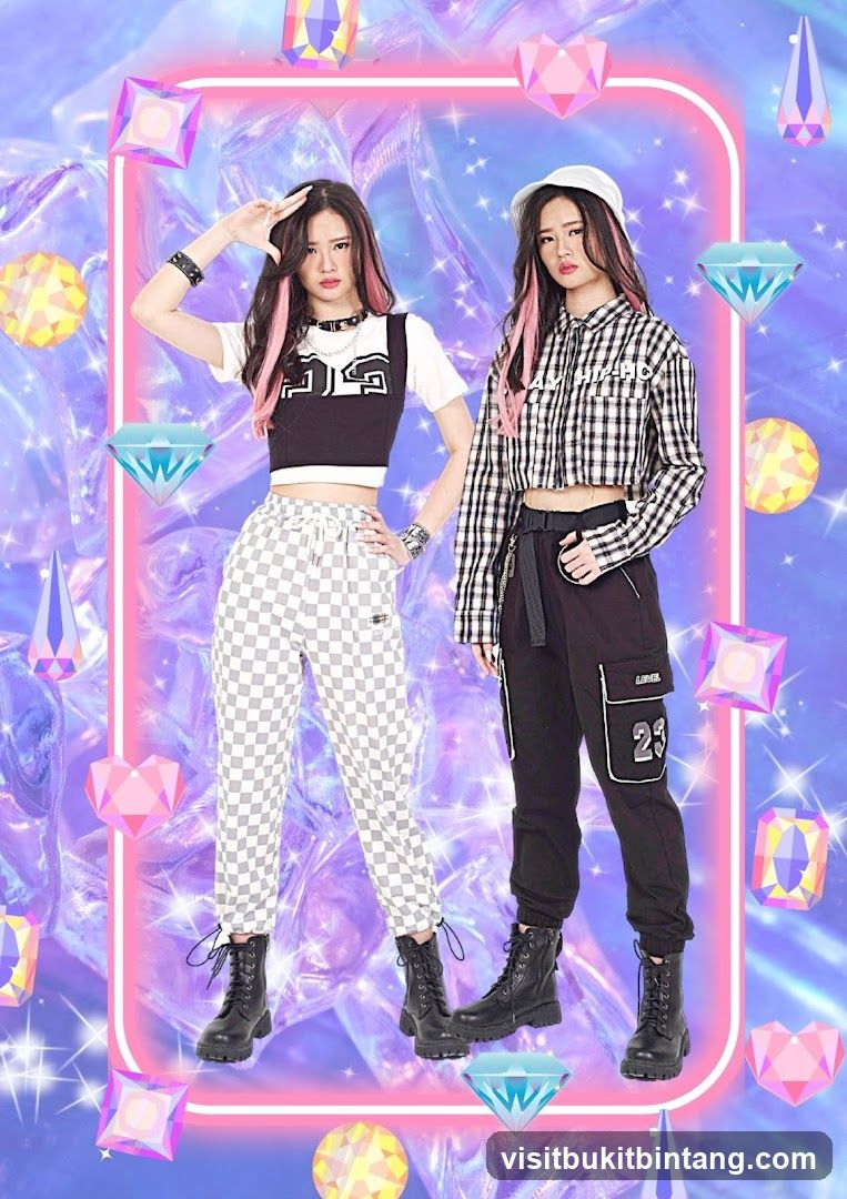 Two young women posing in trendy outfits
