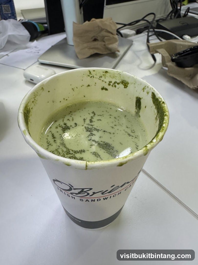 Matcha drink in a paper cup