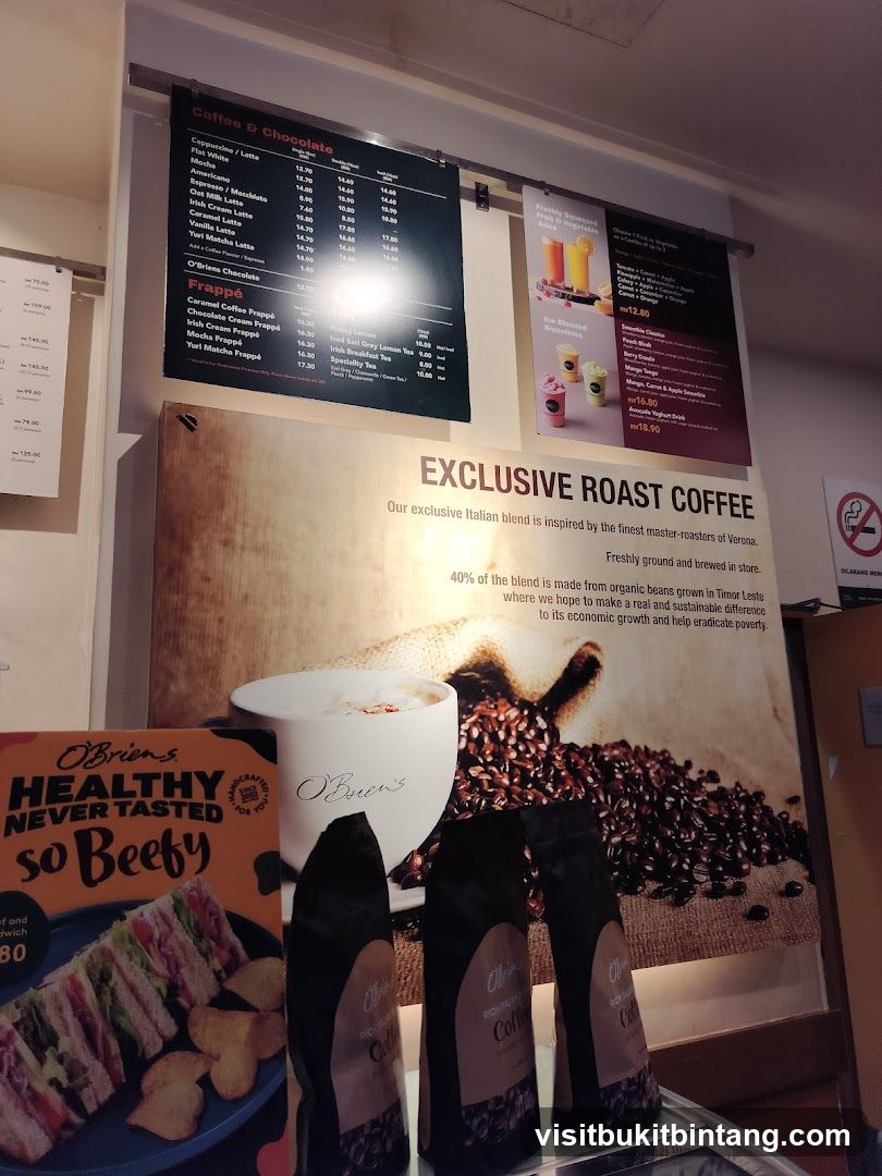 O'Briens Coffee Shop Menu and Advertisement