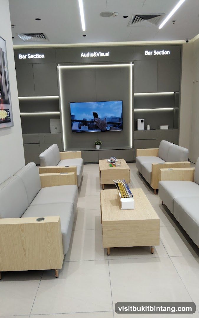 Modern electronics store waiting area