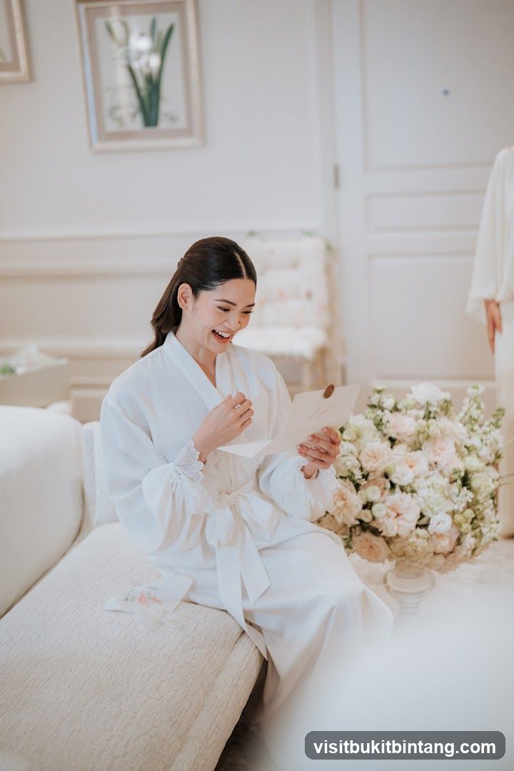 Woman in a robe reading a letter