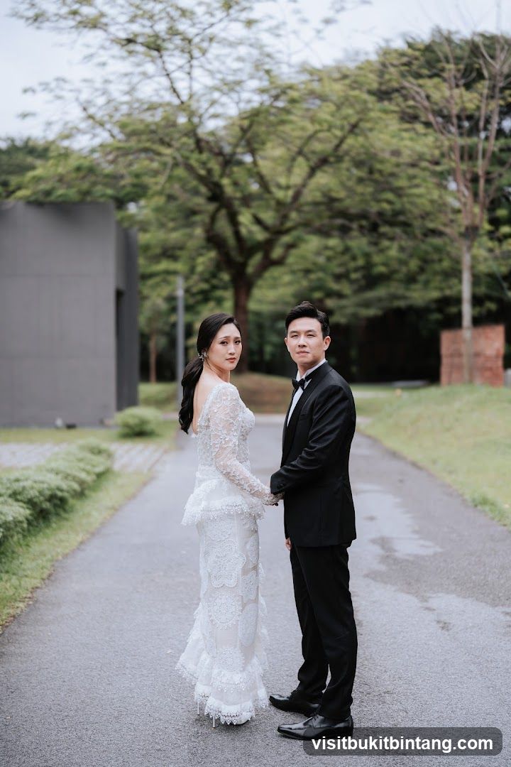 Wedding Couple Posing Outdoors