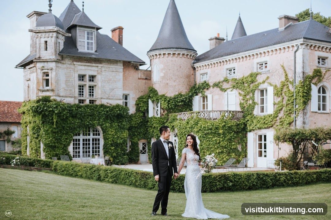Wedding Couple in Front of a Chateau