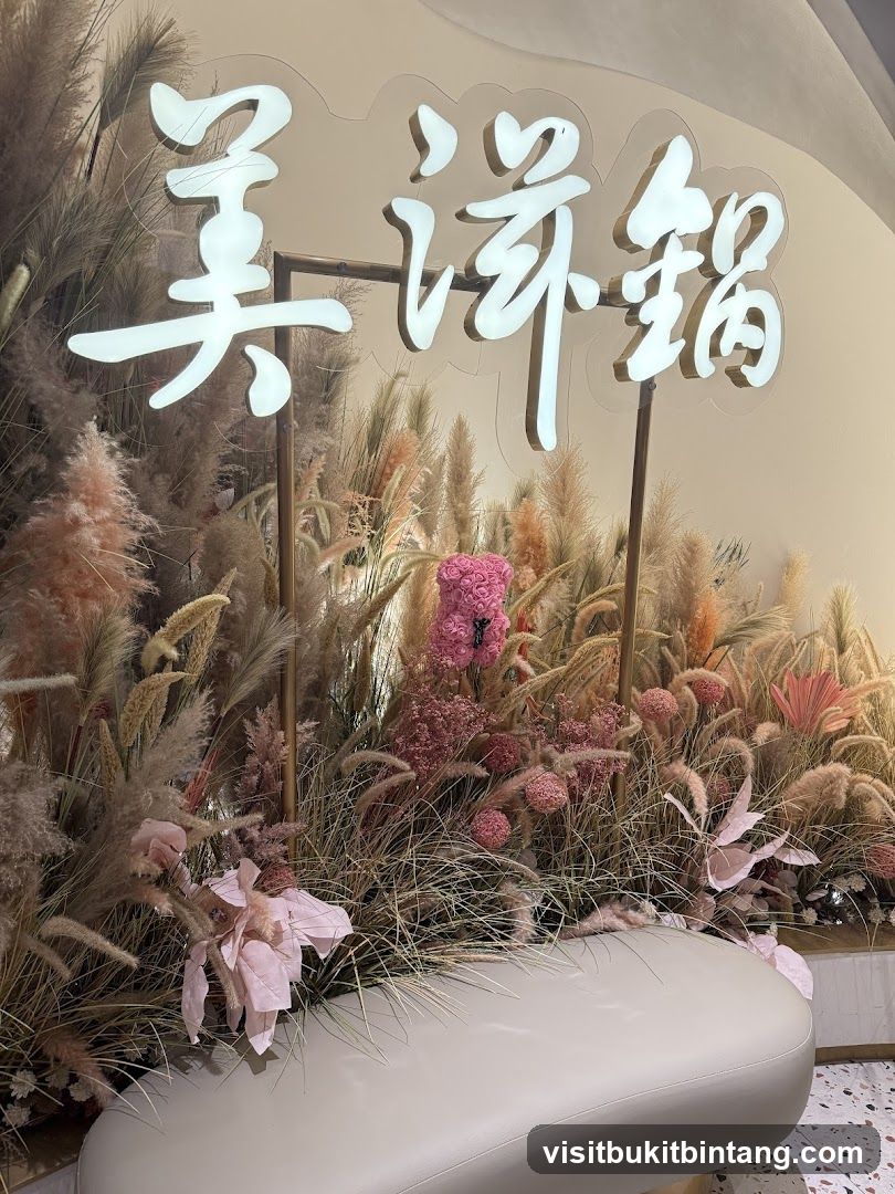 Decorative floral display with signage