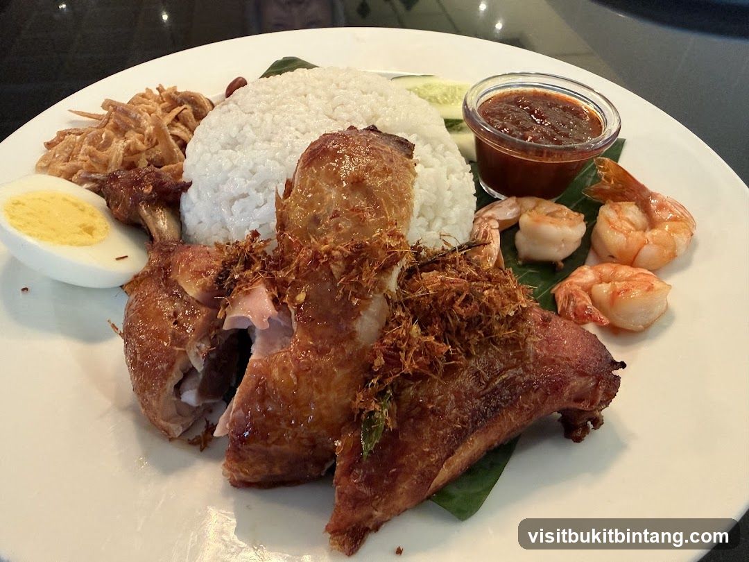 Nasi Lemak with Fried Chicken and Prawns