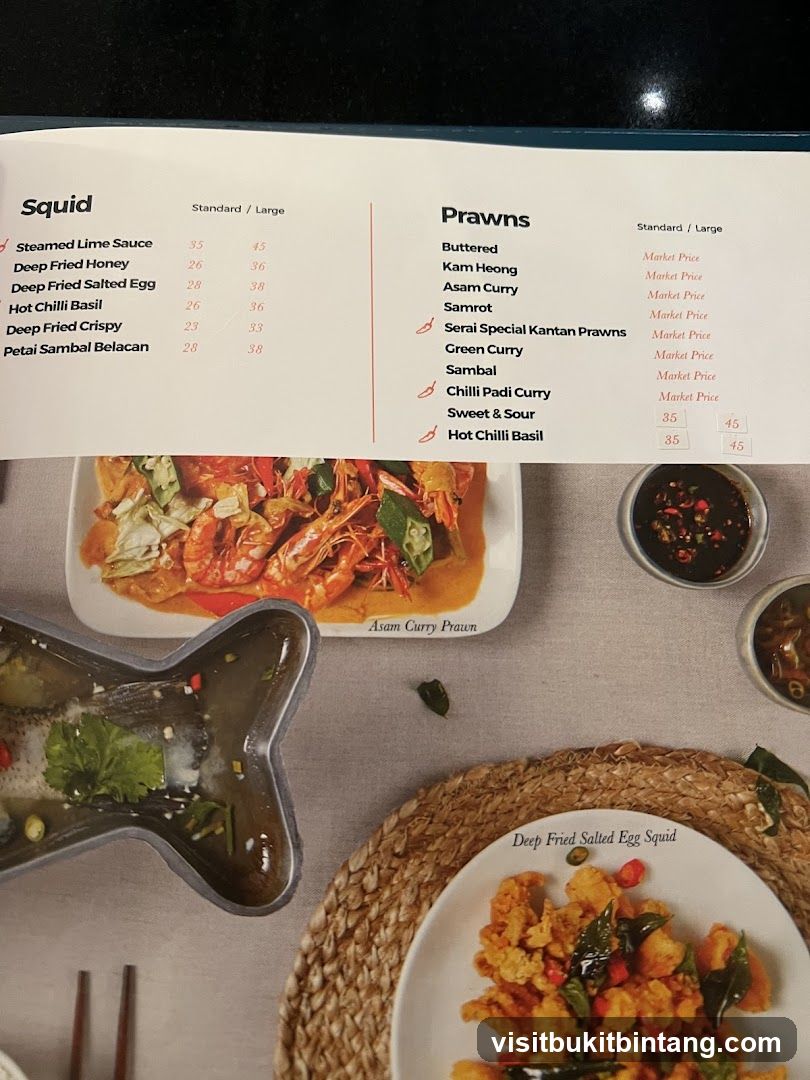 Squid and Prawns Menu