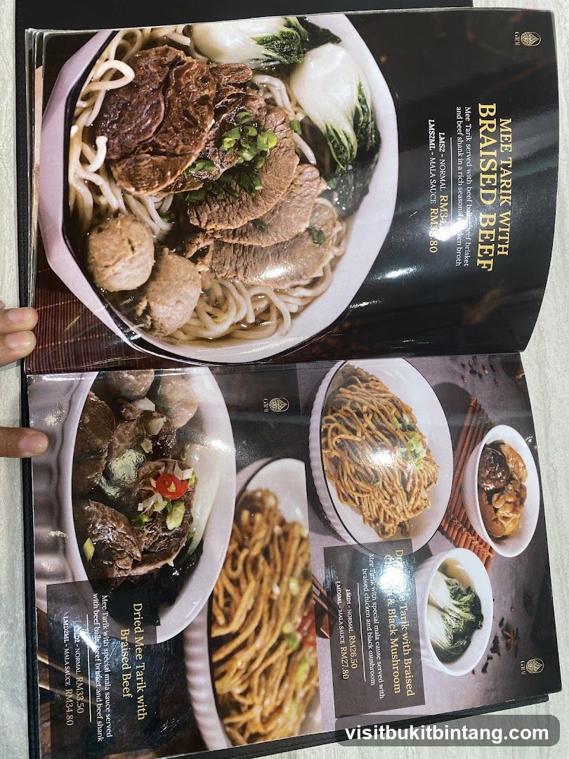 Menu with Beef Noodle Dishes