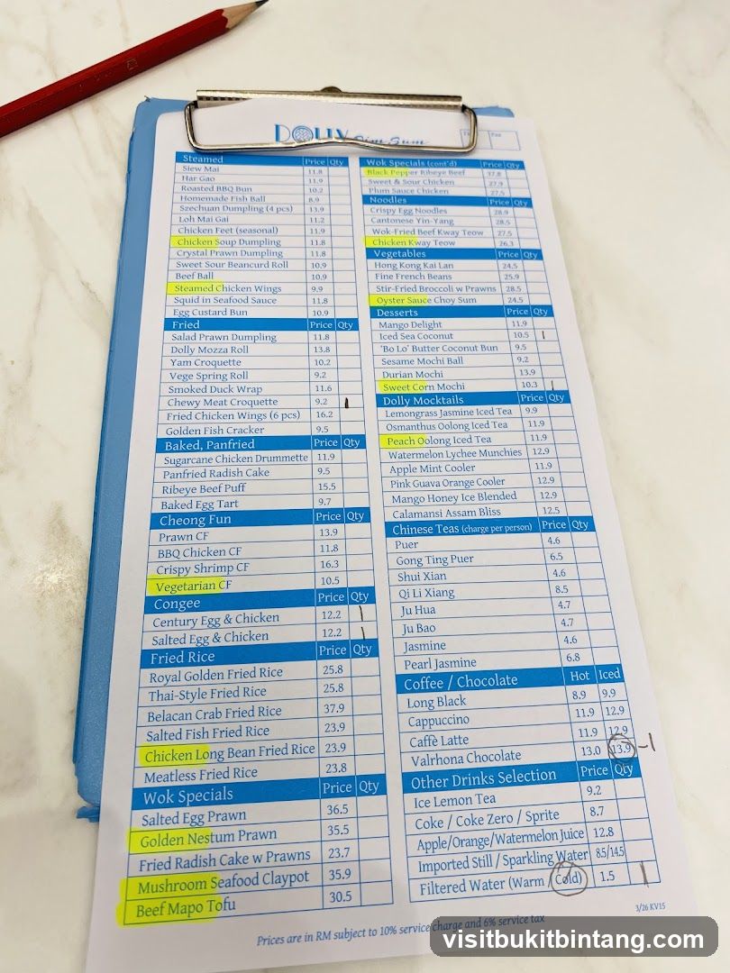 Dolly Dim Sum Menu