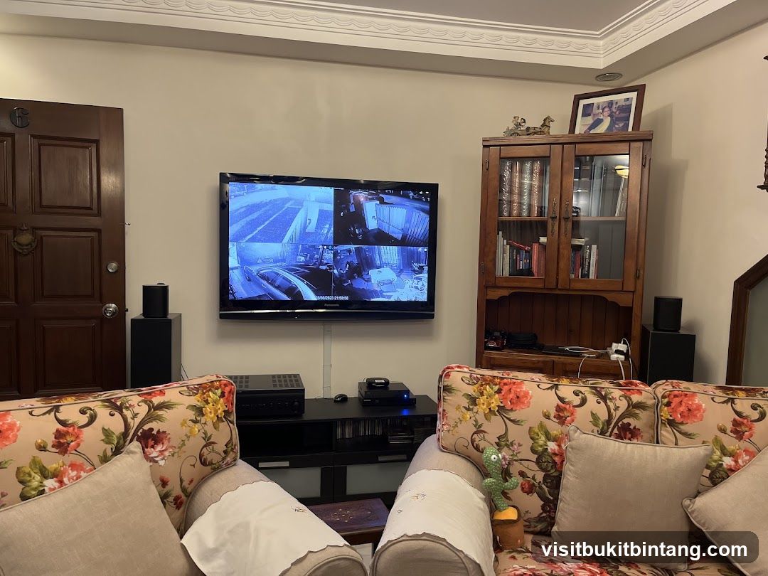 Living Room with Security Monitors