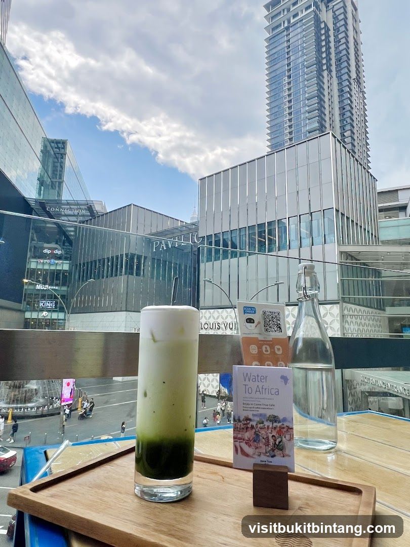Matcha drink with a view